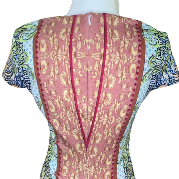 Clover Canyon Floral Mosaic Neoprene Scuba Fitted Sheath Slip Dress - M - Picture 6 of 11